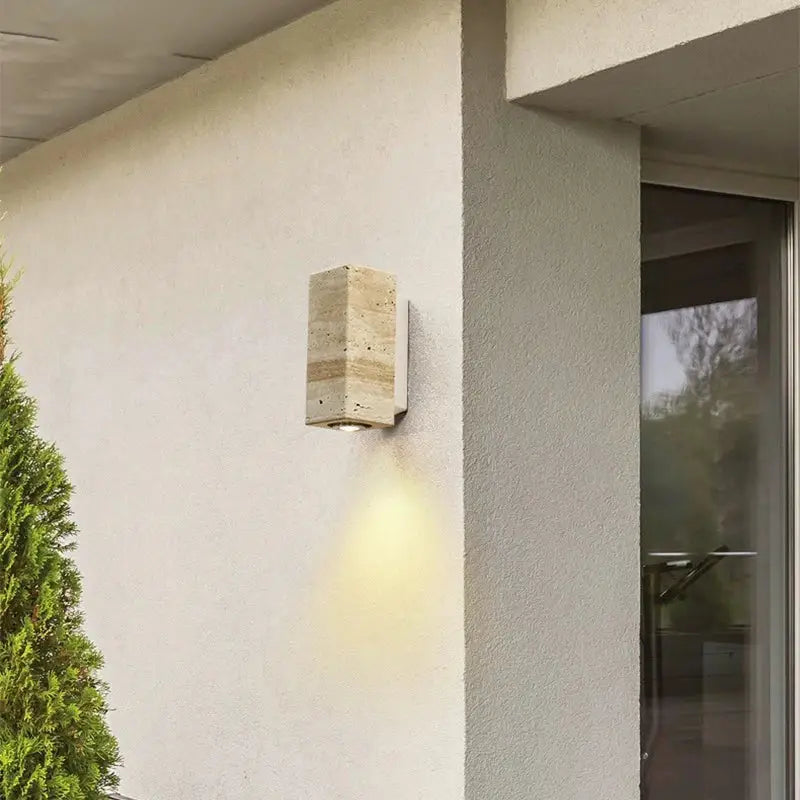 Wabi-sabi stone and wood outdoor wall lamp garden sconce