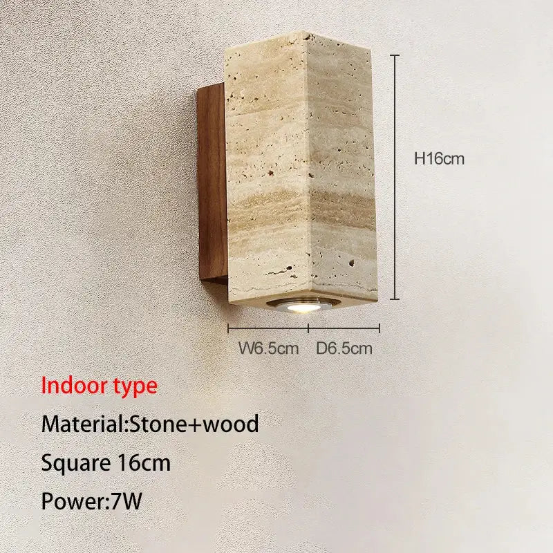 Wabi-sabi stone and wood outdoor wall lamp garden sconce