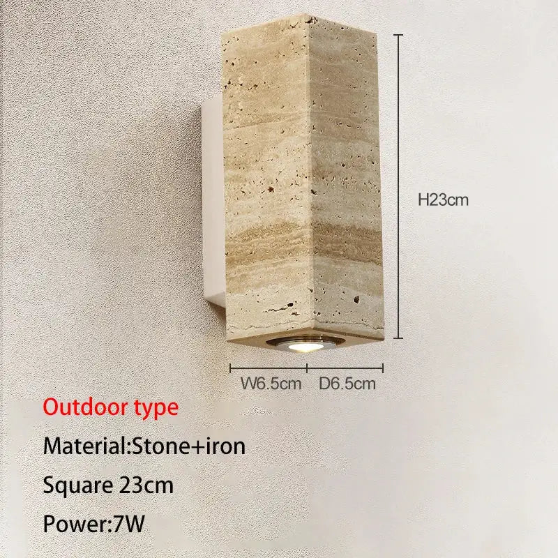 Wabi-sabi stone and wood outdoor wall lamp garden sconce