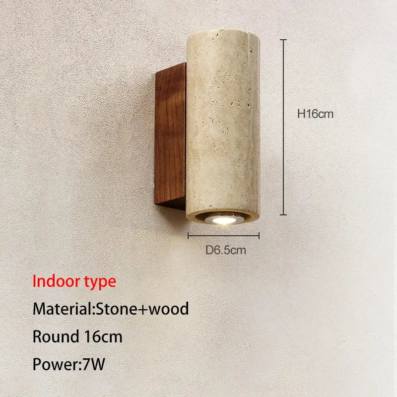 Wabi-sabi stone and wood outdoor wall lamp garden sconce