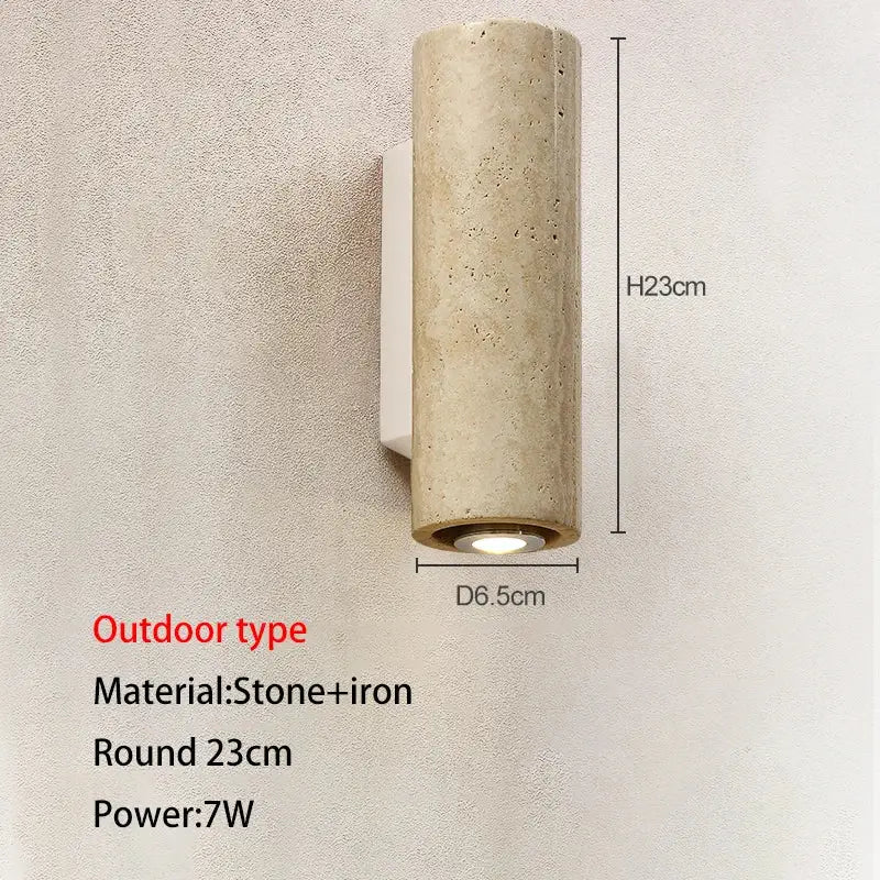 Wabi-sabi stone and wood outdoor wall lamp garden sconce