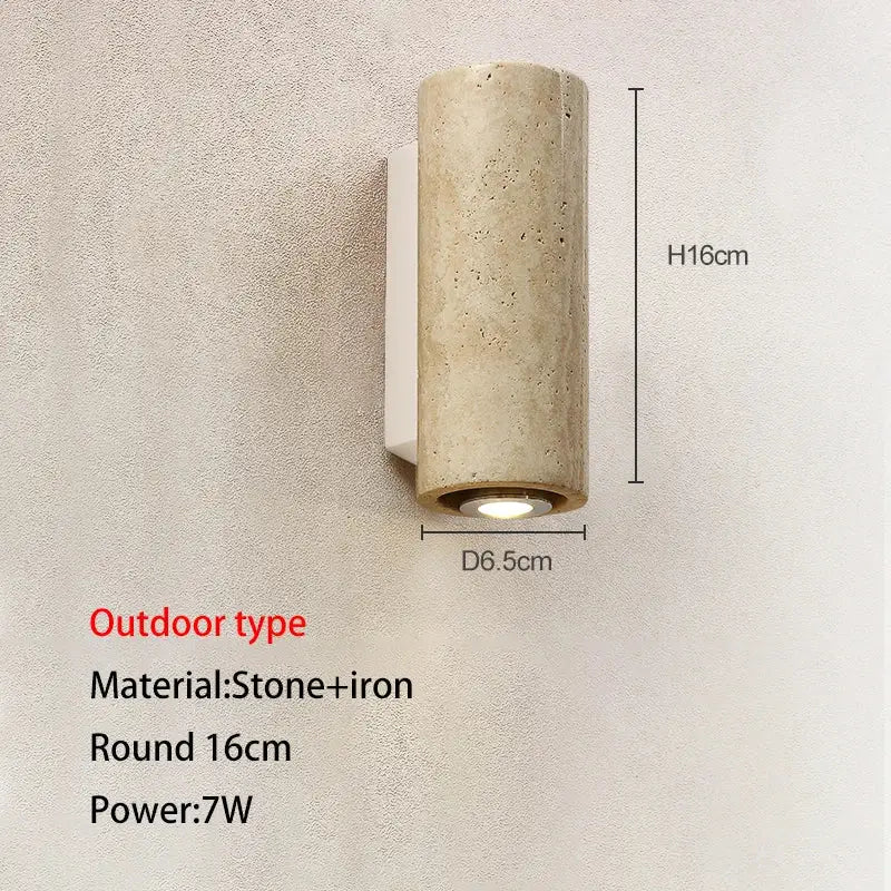 Wabi-sabi stone and wood outdoor wall lamp garden sconce