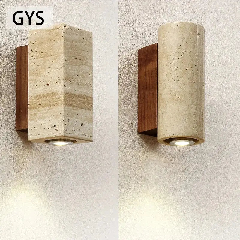 Wabi-sabi stone and wood outdoor wall lamp garden sconce