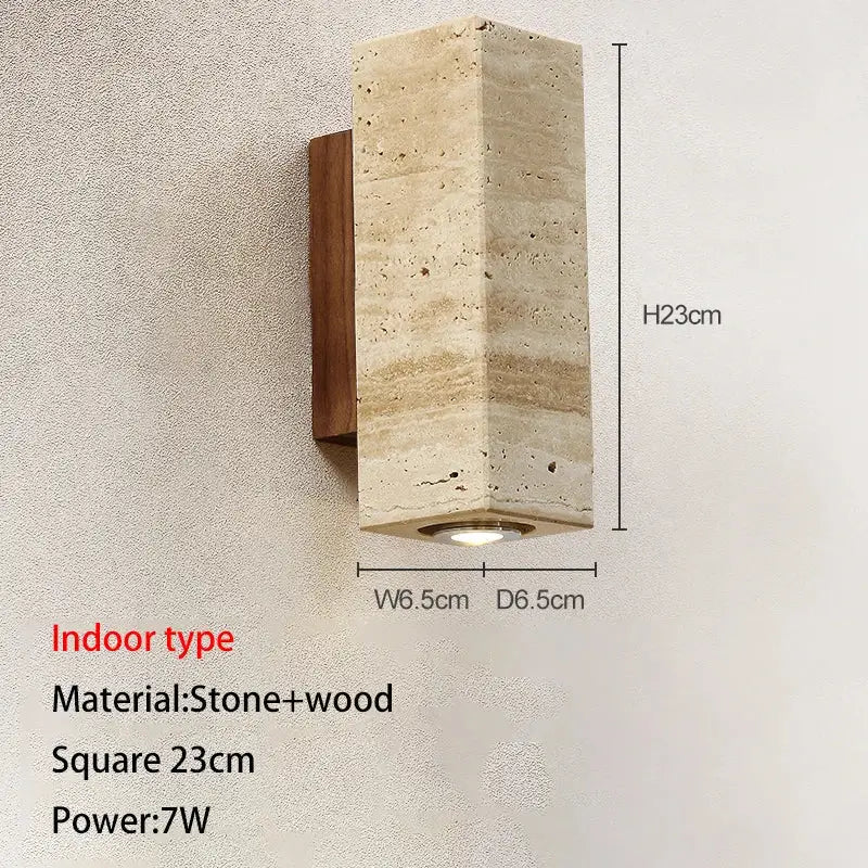 Wabi-sabi stone and wood outdoor wall lamp garden sconce