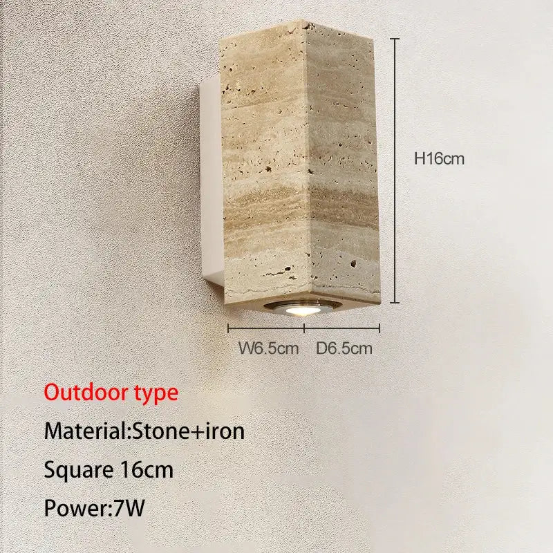 Wabi-sabi stone and wood outdoor wall lamp garden sconce