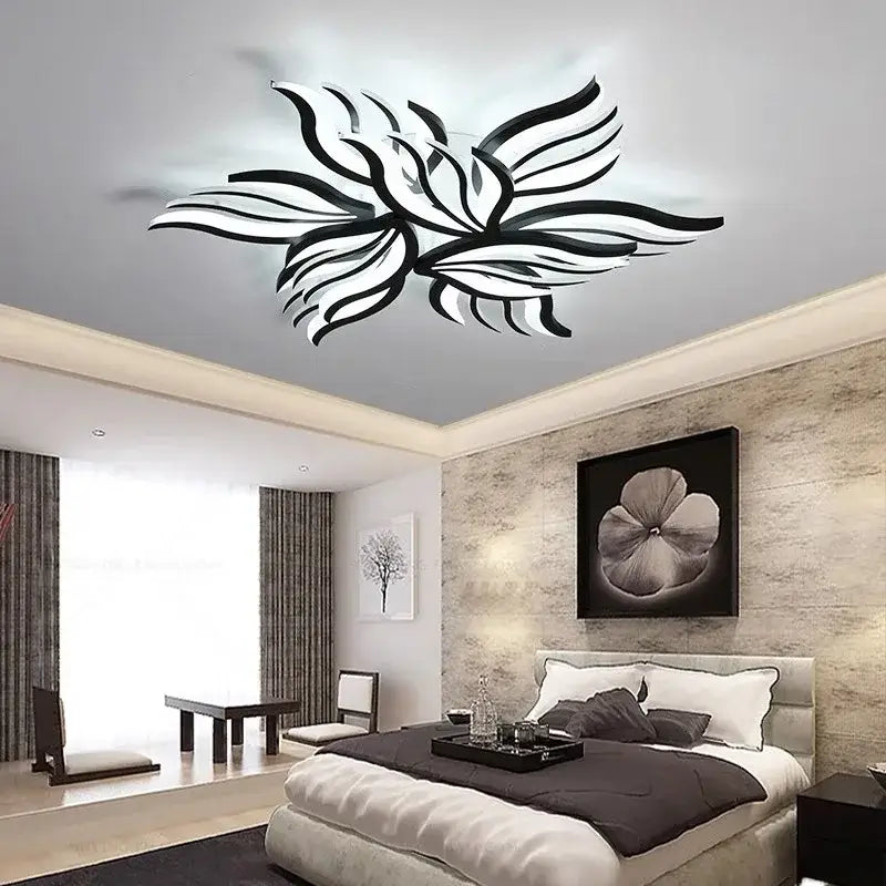 Modern black leaf panel ceiling light for living room
