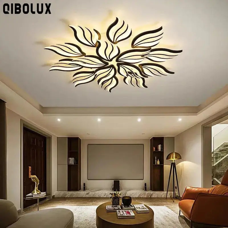 Modern black leaf panel ceiling light for living room