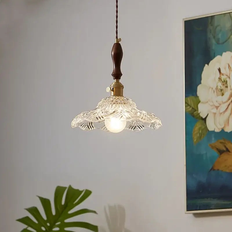 Vintage wood and cut glass led pendant lamp dining room