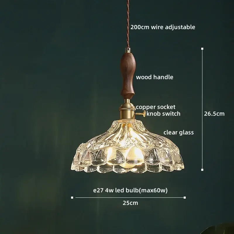 Vintage wood and cut glass led pendant lamp dining room