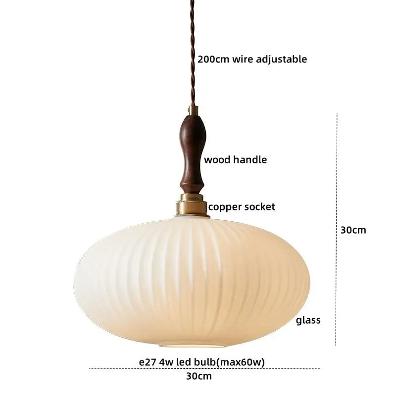 Vintage wood and cut glass led pendant lamp dining room