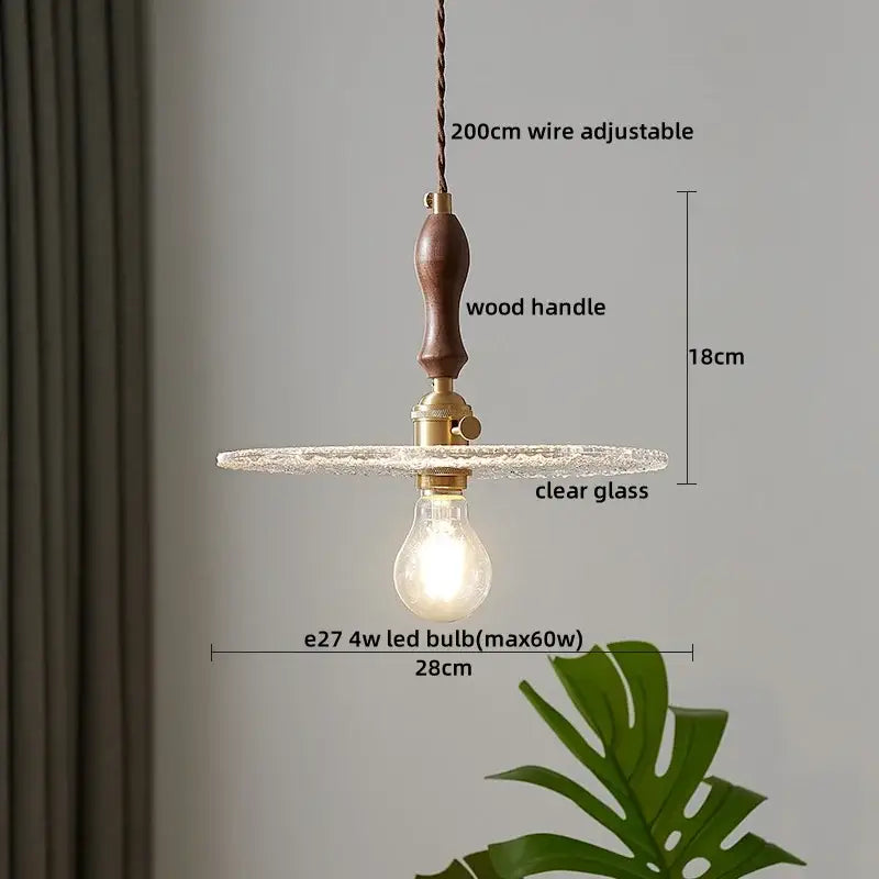 Vintage wood and cut glass led pendant lamp dining room