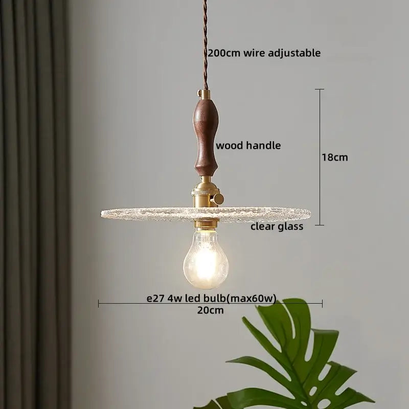 Vintage wood and cut glass led pendant lamp dining room