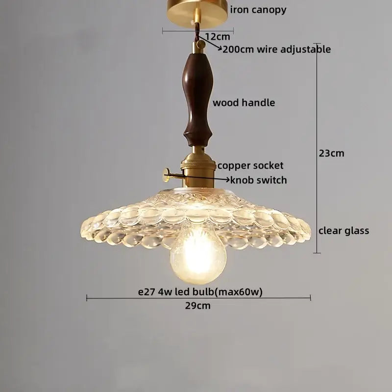 Vintage wood and cut glass led pendant lamp dining room
