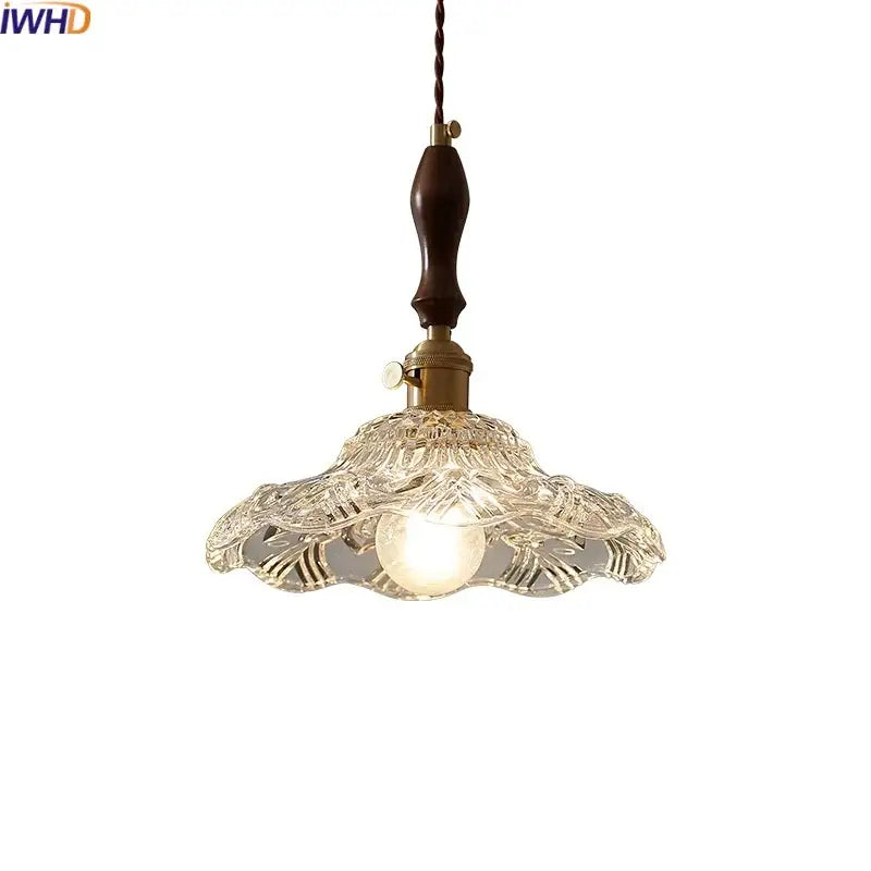Vintage wood and cut glass led pendant lamp dining room