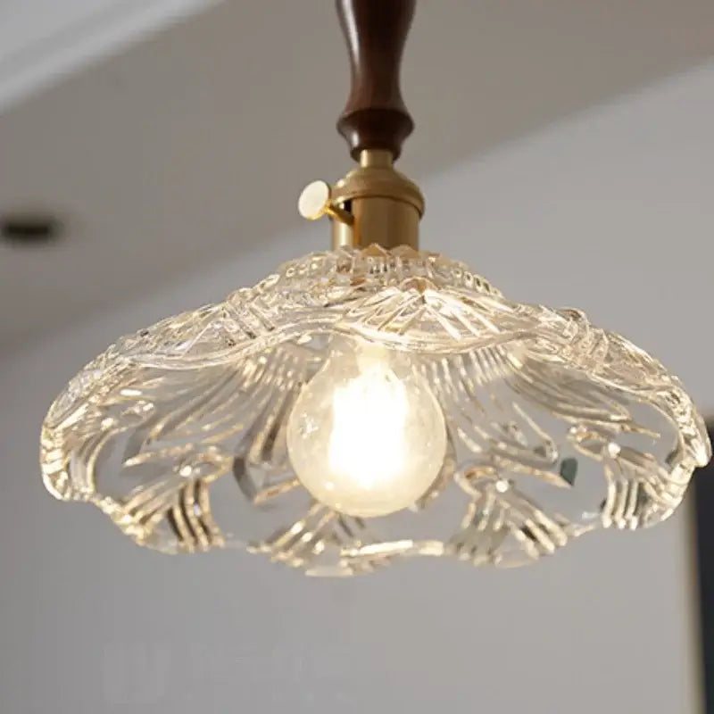 Vintage wood and cut glass led pendant lamp dining room