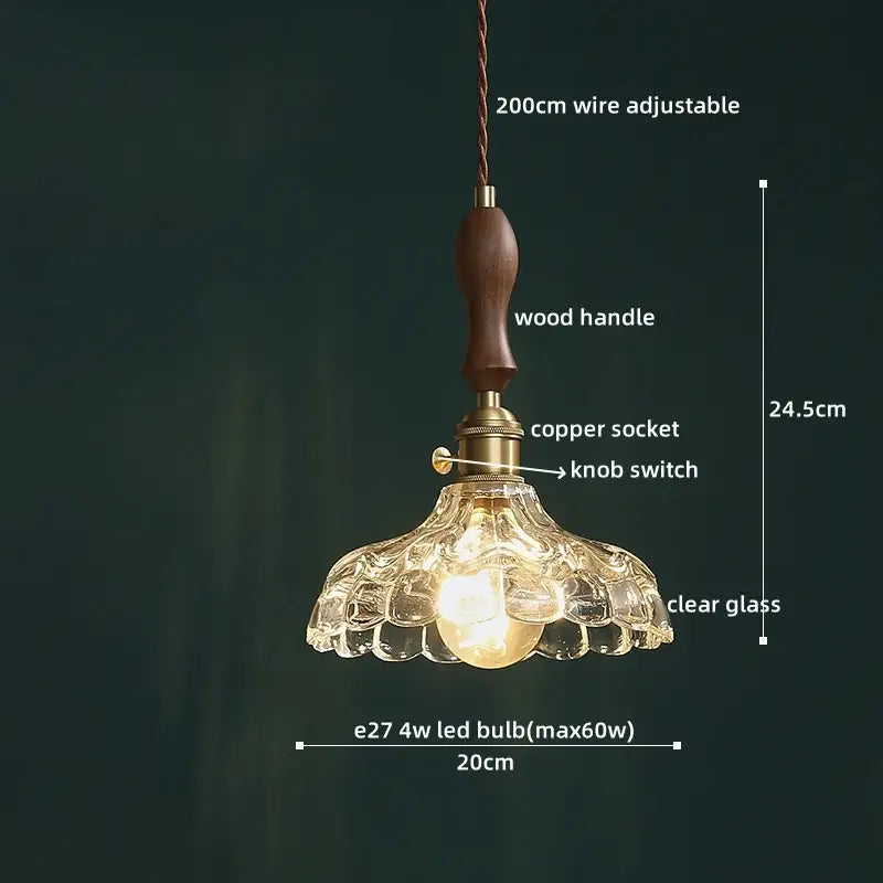 Vintage wood and cut glass led pendant lamp dining room