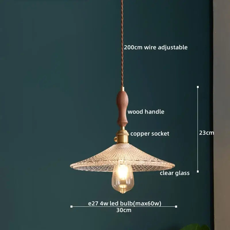 Vintage wood and cut glass led pendant lamp dining room
