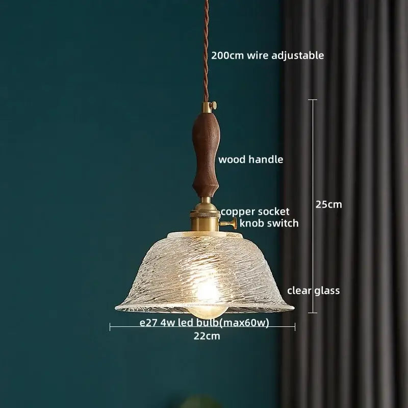 Vintage wood and cut glass led pendant lamp dining room