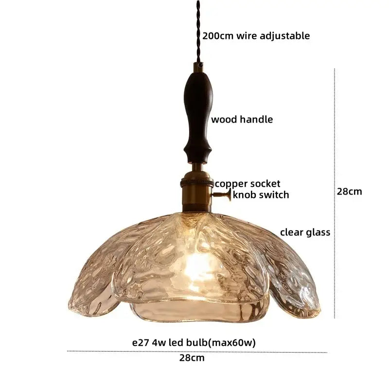 Vintage wood and cut glass led pendant lamp dining room