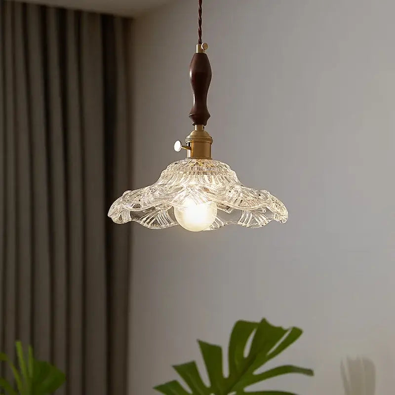 Vintage wood and cut glass led pendant lamp dining room