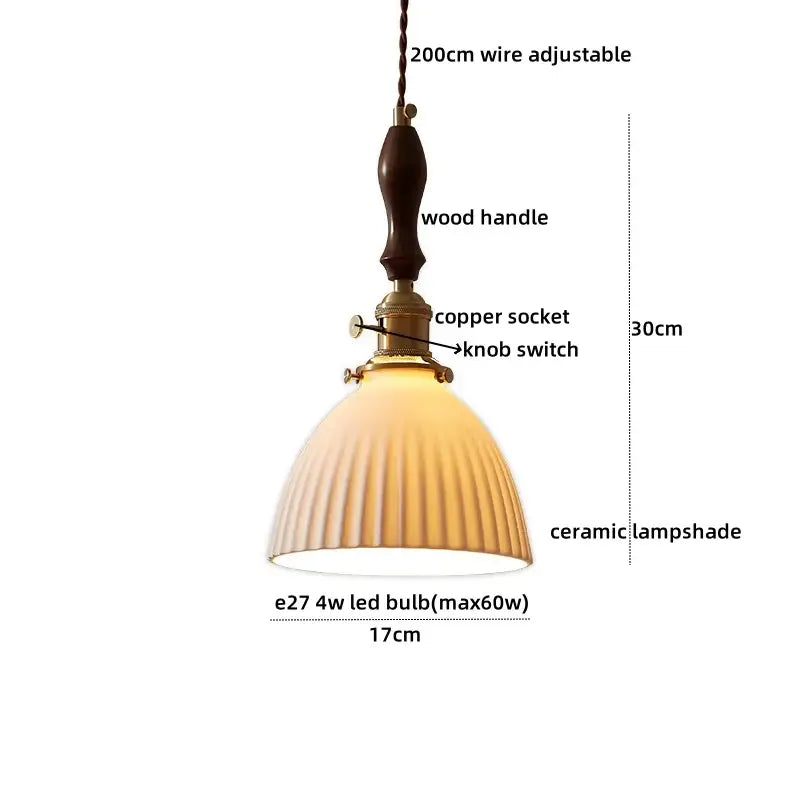 Vintage wood and cut glass led pendant lamp dining room
