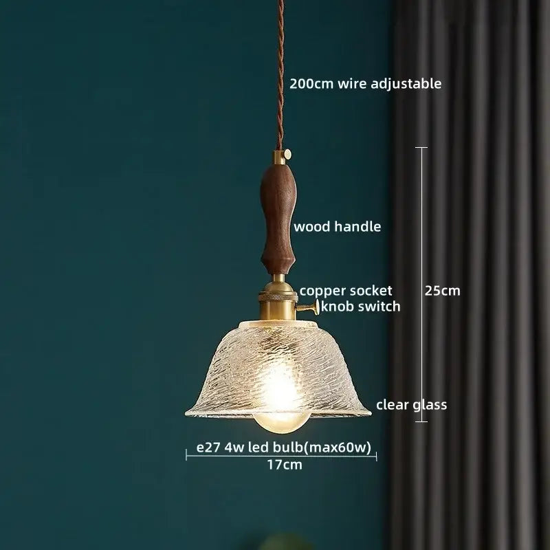 Vintage wood and cut glass led pendant lamp dining room