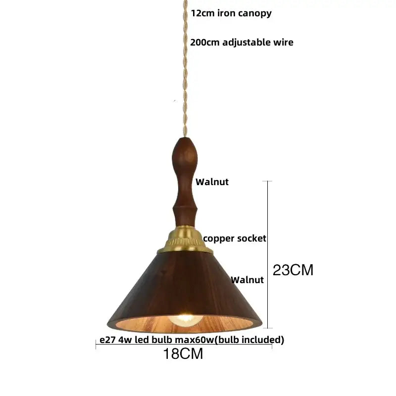 Japan style walnut wood and brass led pendant lamp dining room