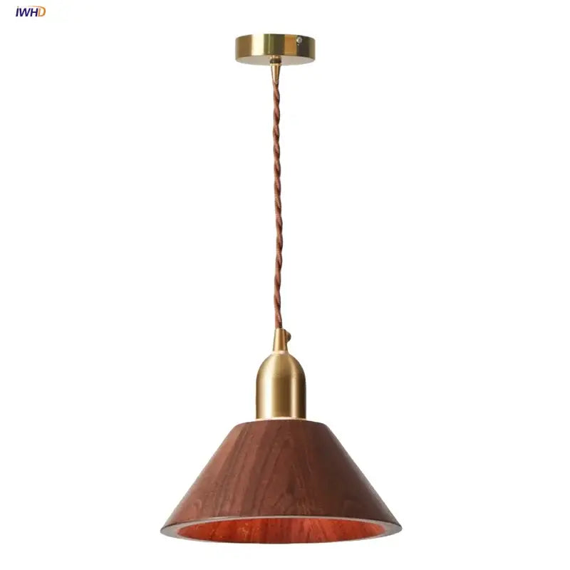 Japan style walnut wood and brass led pendant lamp dining room