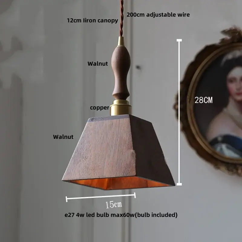 Japan style walnut wood and brass led pendant lamp dining room