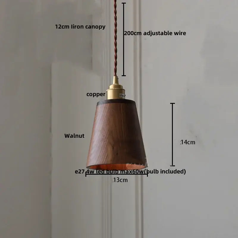 Japan style walnut wood and brass led pendant lamp dining room