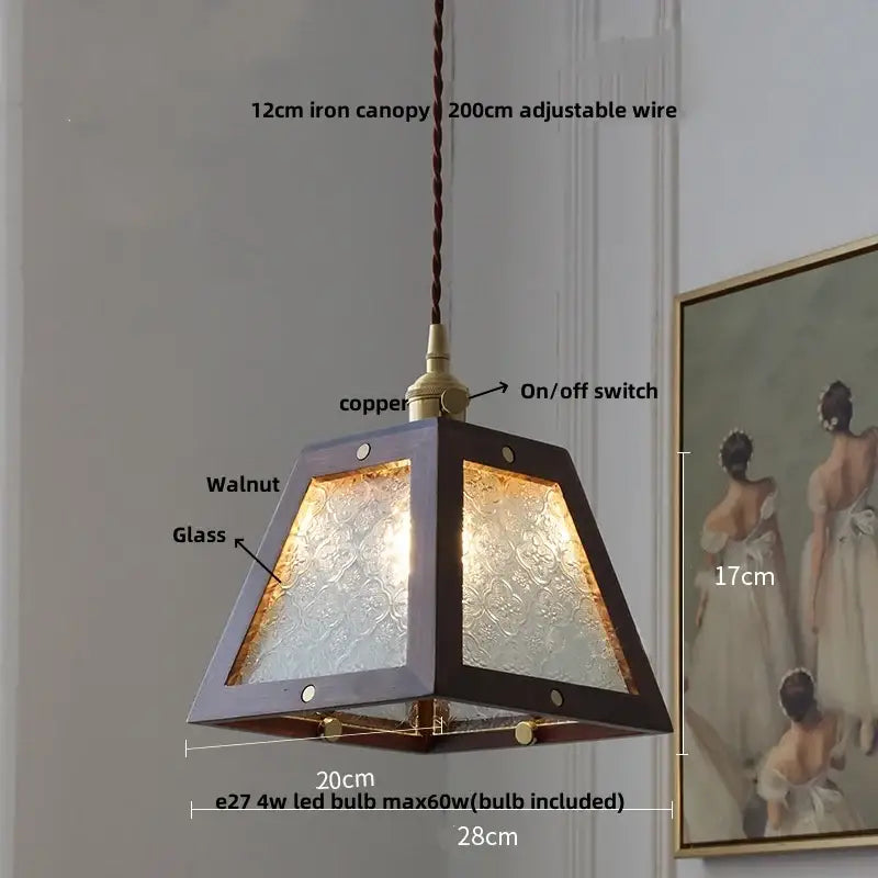 Japan style walnut wood and brass led pendant lamp dining room