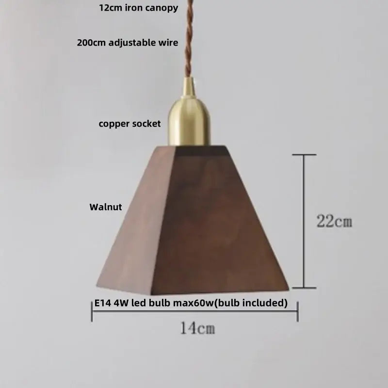 Japan style walnut wood and brass led pendant lamp dining room