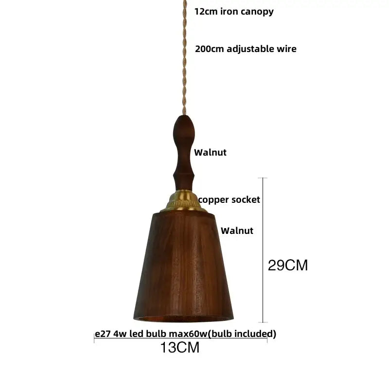 Japan style walnut wood and brass led pendant lamp dining room