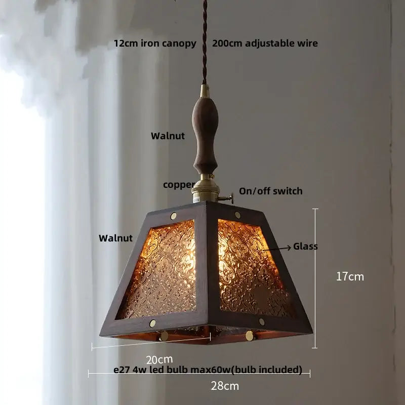 Japan style walnut wood and brass led pendant lamp dining room