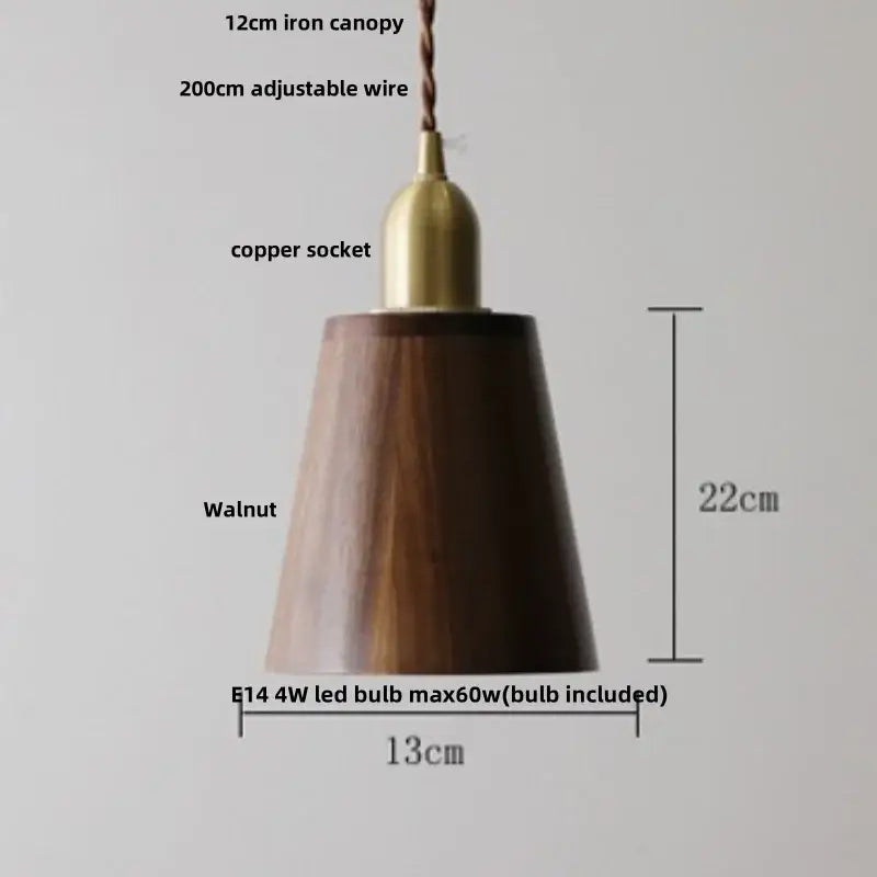 Japan style walnut wood and brass led pendant lamp dining room