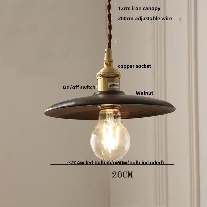 Japan style walnut wood and brass led pendant lamp dining room