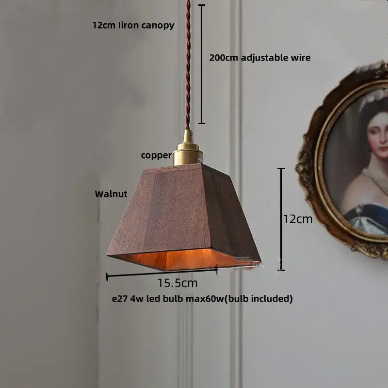Japan style walnut wood and brass led pendant lamp dining room