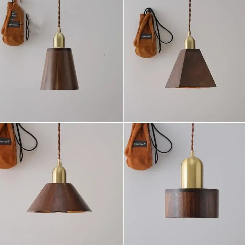 Japan style walnut wood and brass led pendant lamp dining room