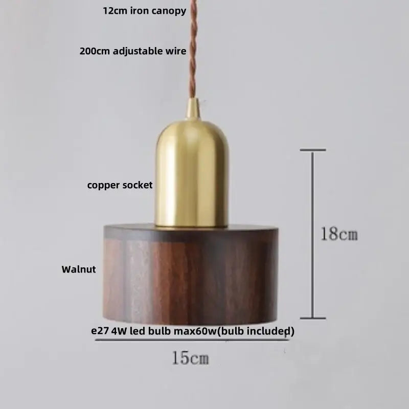 Japan style walnut wood and brass led pendant lamp dining room