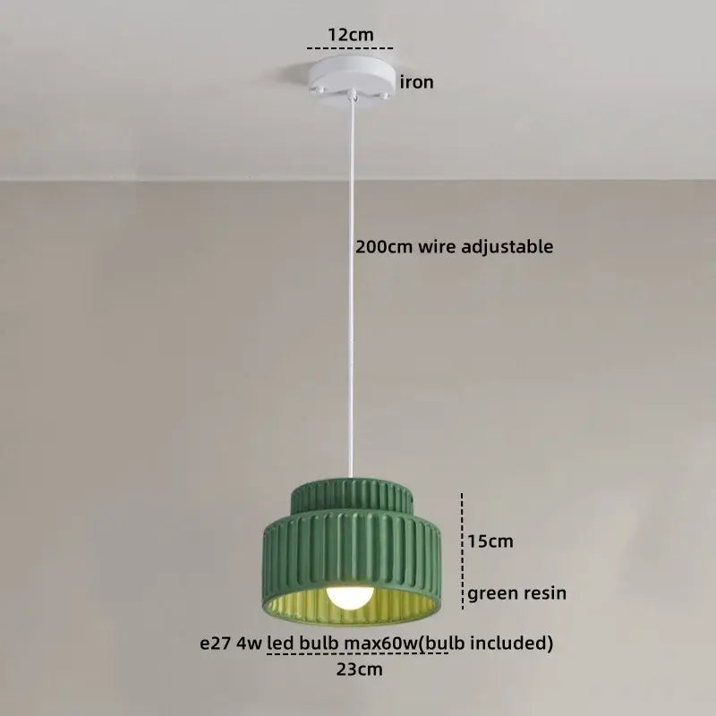 Modern ribbed cream led pendant lamp dining room ceramic light
