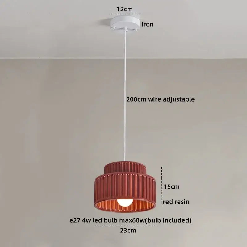 Modern ribbed cream led pendant lamp dining room ceramic light