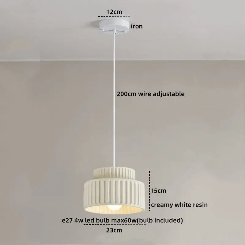 Modern ribbed cream led pendant lamp dining room ceramic light