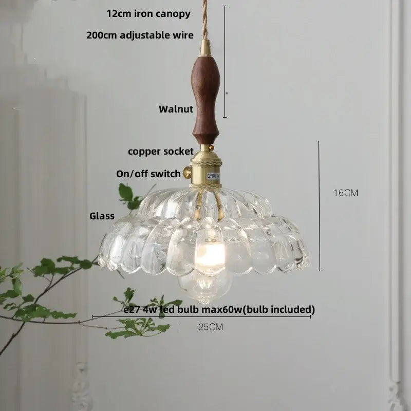 Mid century green glass and walnut led pendant lamp dining room