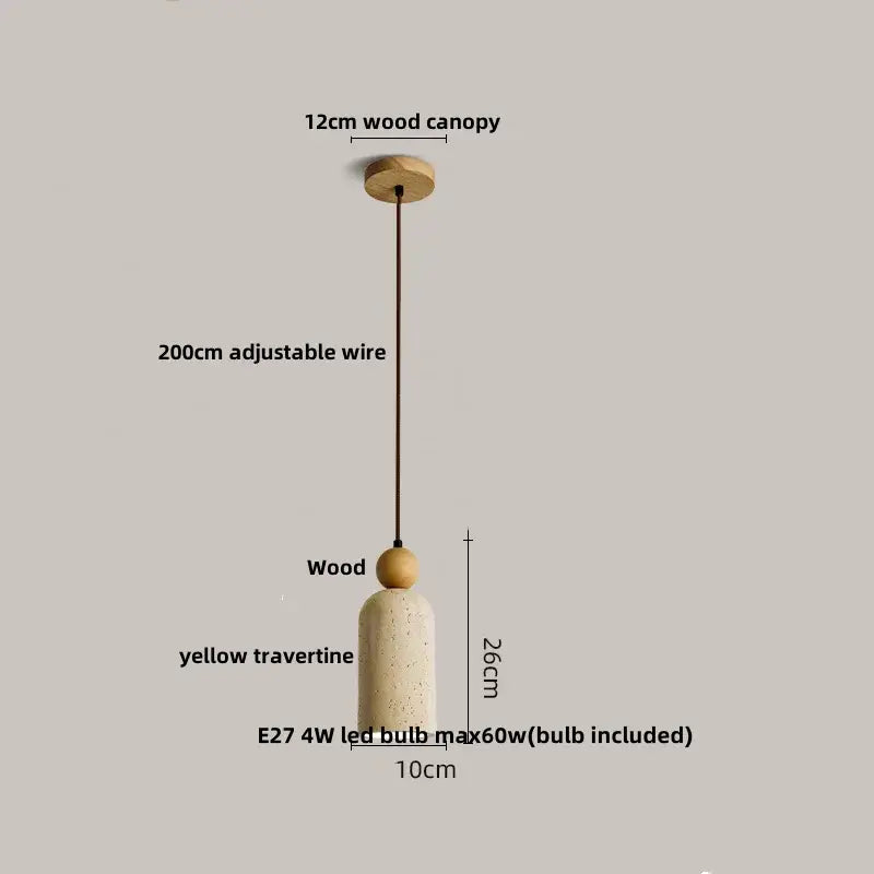 Minimalist yellow stone and wood led pendant lamp dining room