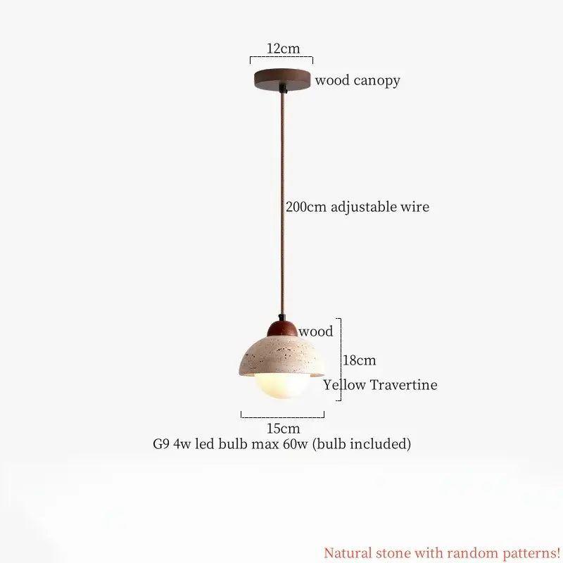 Wabi sabi yellow travertine led pendant lamp kitchen circular light