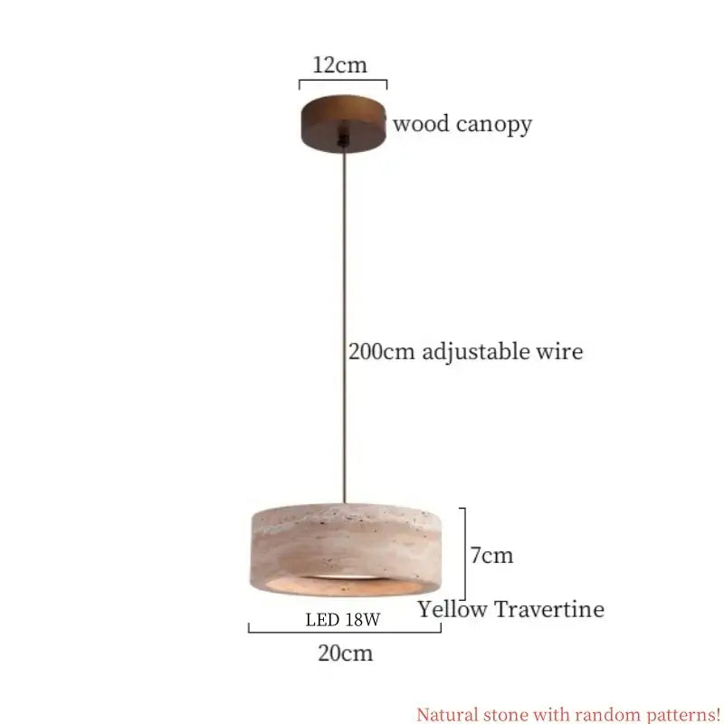 Wabi sabi yellow travertine led pendant lamp kitchen circular light