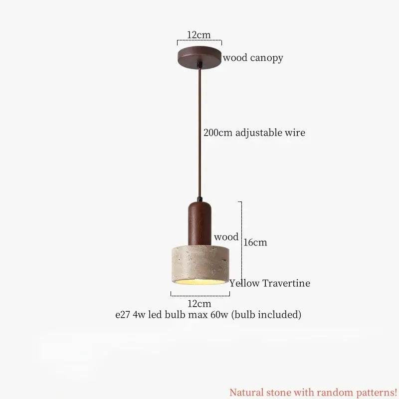 Wabi sabi yellow travertine led pendant lamp kitchen circular light