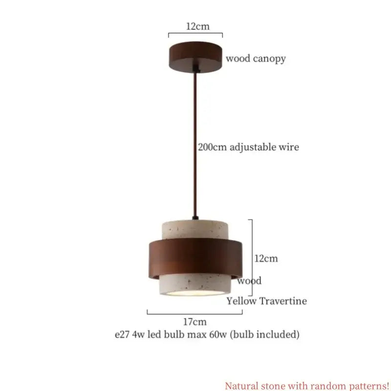 Wabi sabi yellow travertine led pendant lamp kitchen circular light