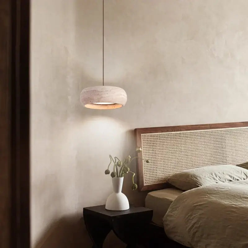Wabi sabi yellow travertine led pendant lamp kitchen circular light