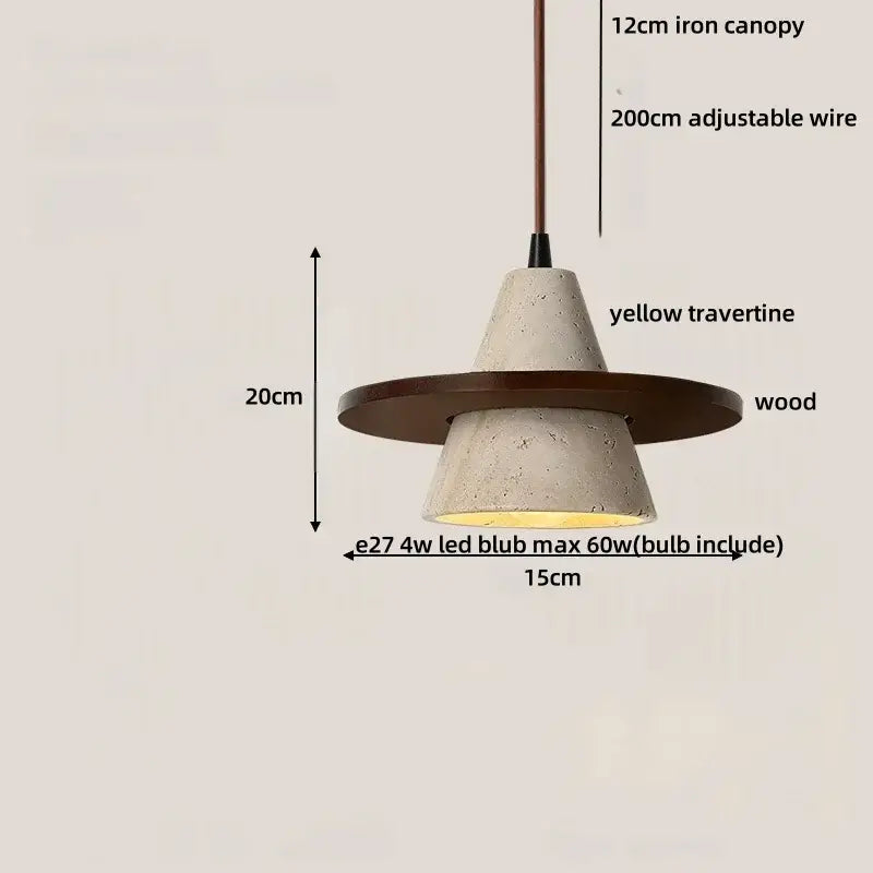 Nordic yellow travertine stone and wood pendant light dining room